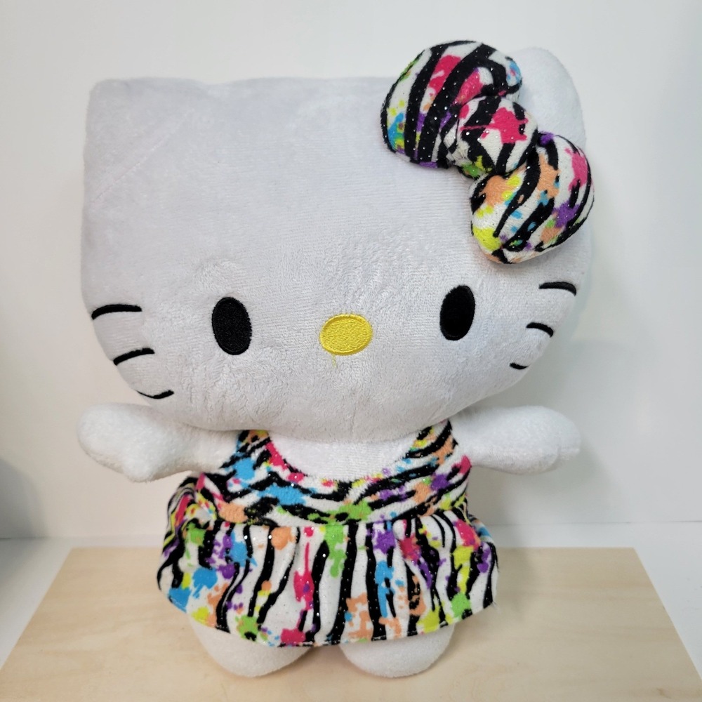 Hello Kitty Fiesta Plush Doll White Colorful Dress Bow Sanrio Toy